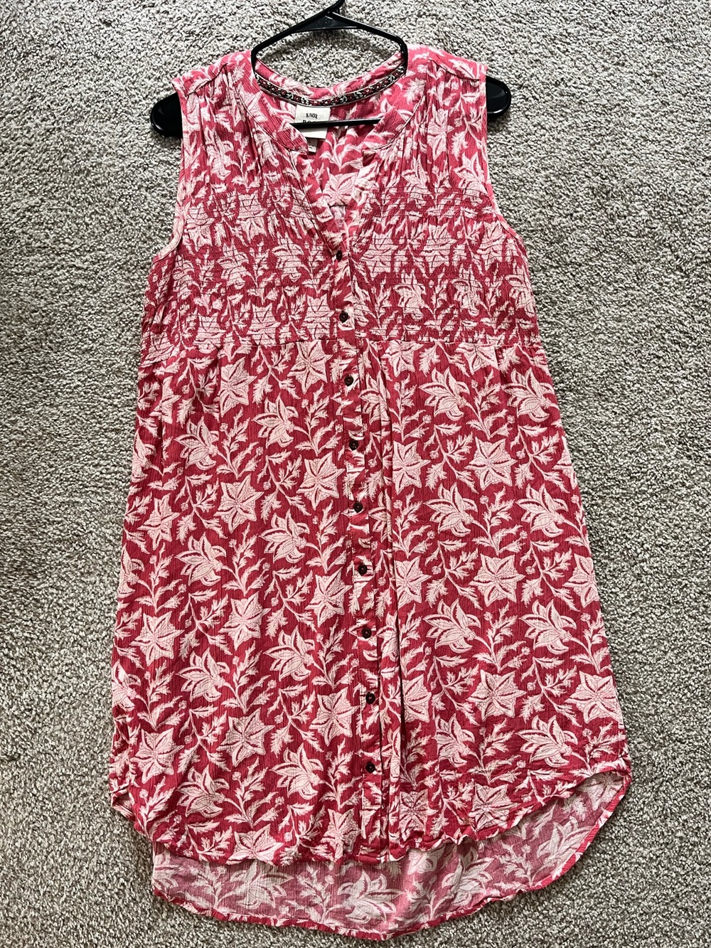 Knox Rose Pink and White Floral Button-Front Sleeveless Dress